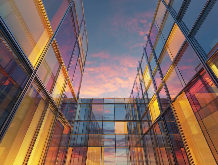 Brutalist architecture shot from below