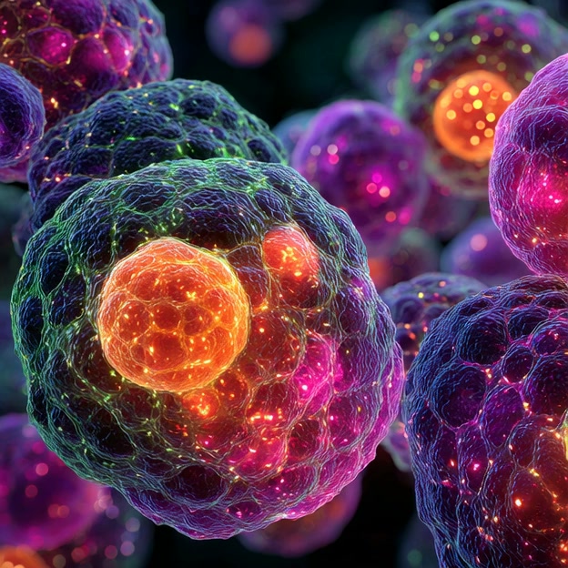 Glowing microscopic cells