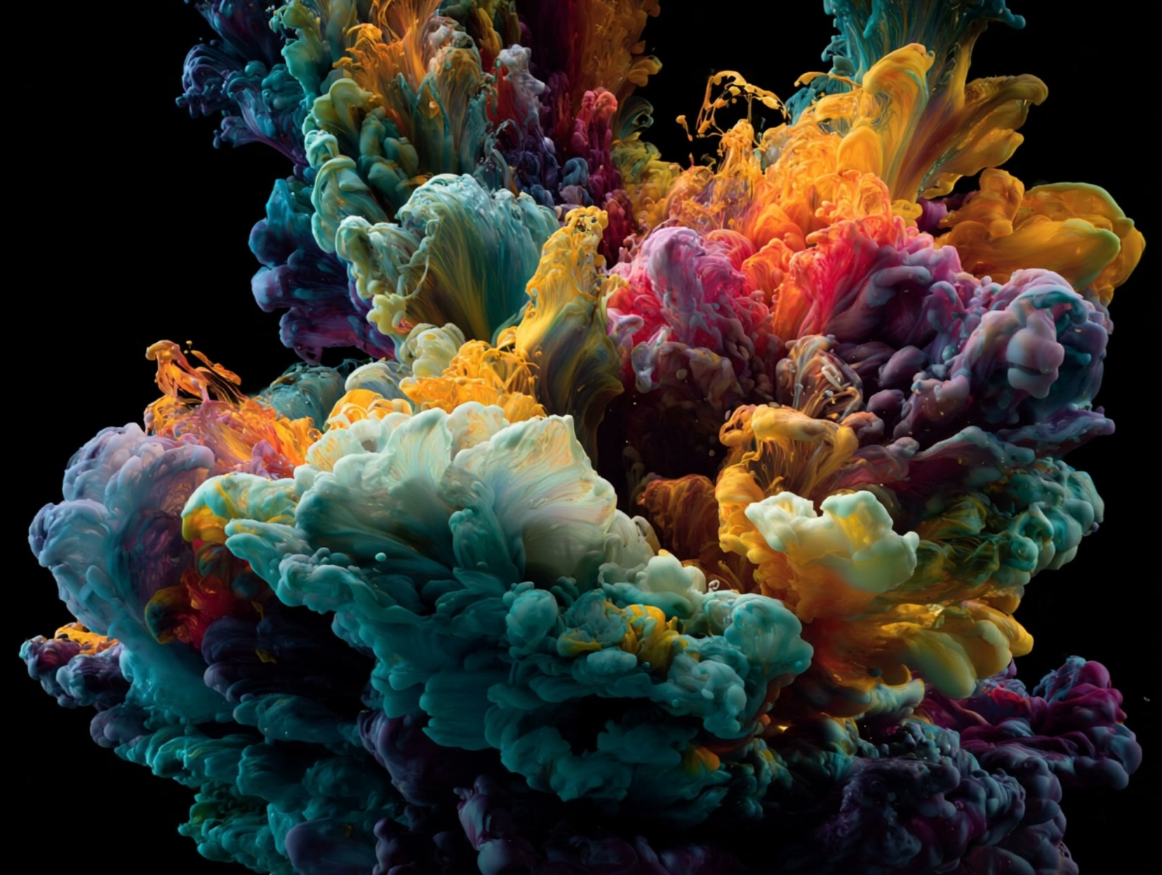 Colorful liquid paint explosion on black background